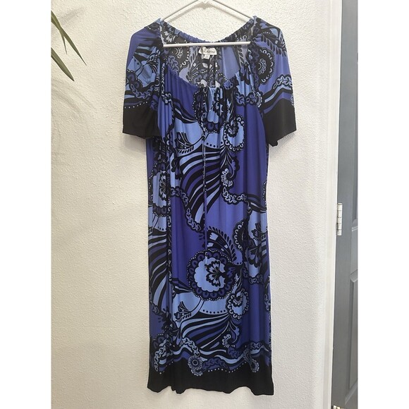 Olivia Matthews Dress Womens 16 Career Office Midi Shift Sheath Shades Of‎ Blue - Picture 1 of 14